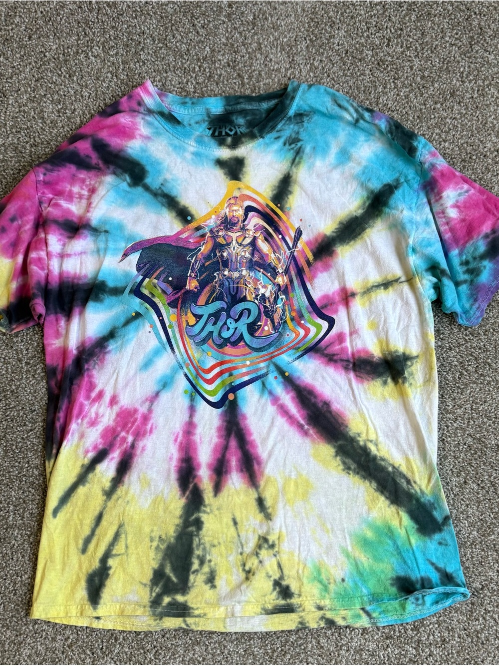Marvel Tie-Dye Thor Short Sleeve Tee - Pink, Blue, Yellow, Black